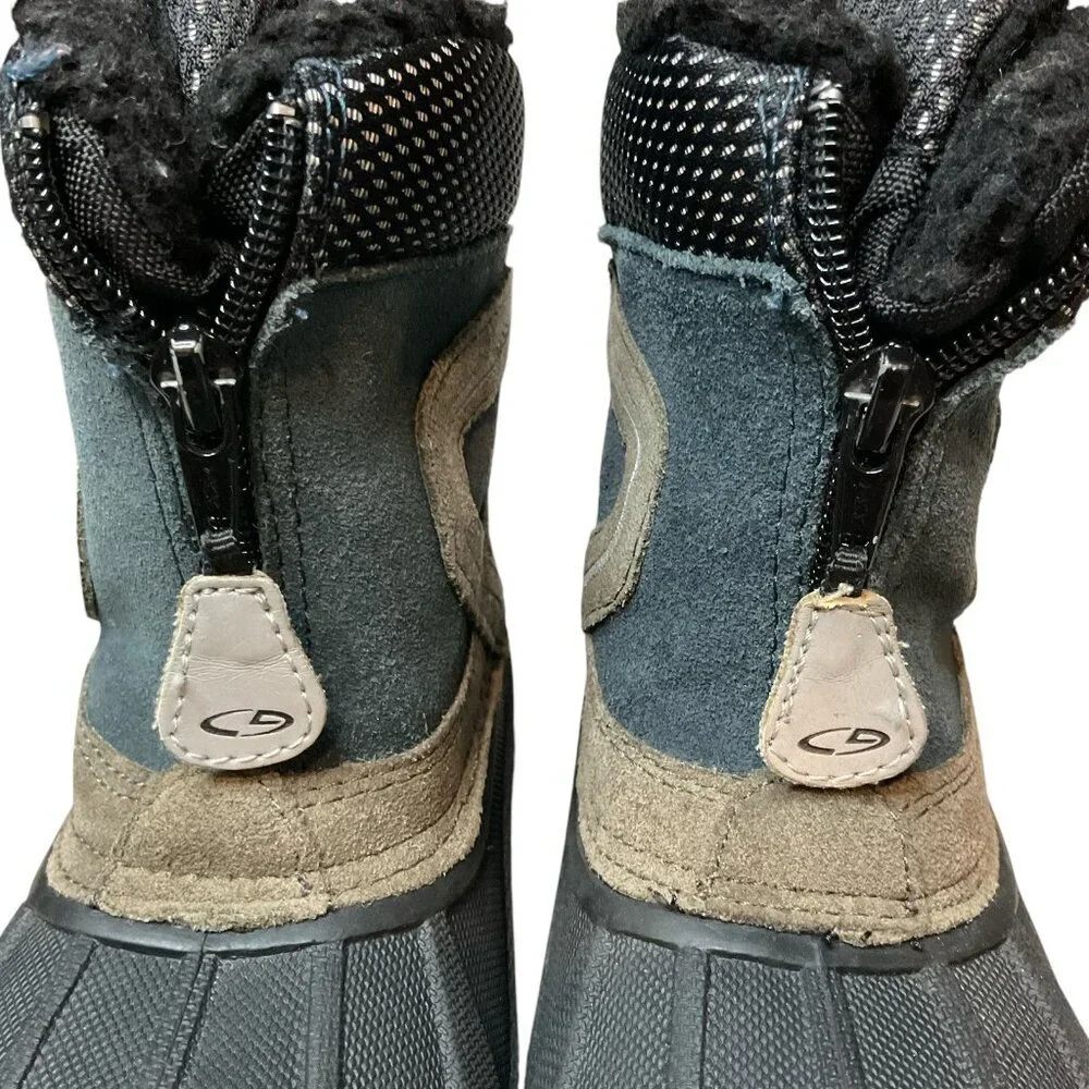 Thermolite winter snow boots childs kids Size 8 leather front zipper Green Boy’s